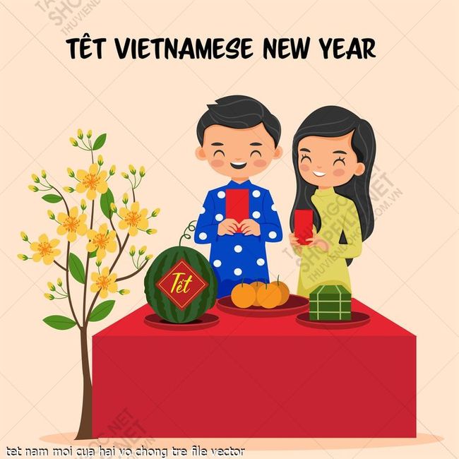 tet nam moi cua hai vo chong tre file vector